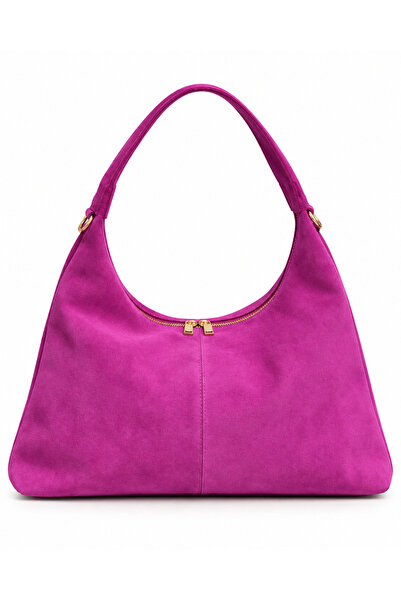 Miesse Fuşya Kadın Hakiki Süet Shopper Omuz Çantası