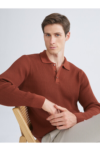 LC Waikiki Nevavm Farkıyla Southblue Brown Knitwear Plain Polo Collar Men's S...