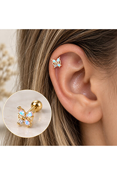 Heppii Hologram Çiçek Helix Piercing Kıkırdak Cerrahi Çelik Gold Renk