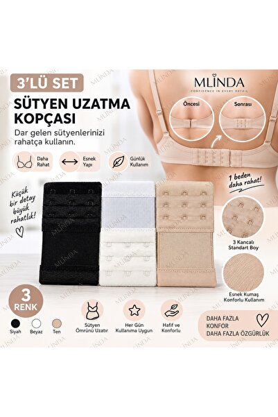 m mlinda Kadın siyah Renk 3’lü 3 Kancalı Sütyen Uzatma Kopçası/agraf Ek Aparatı Seti