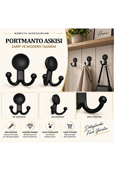 HİLAL AKS Boncuk Metal Askı Şık Askılık Dolap Mobilya Askısı Siyah