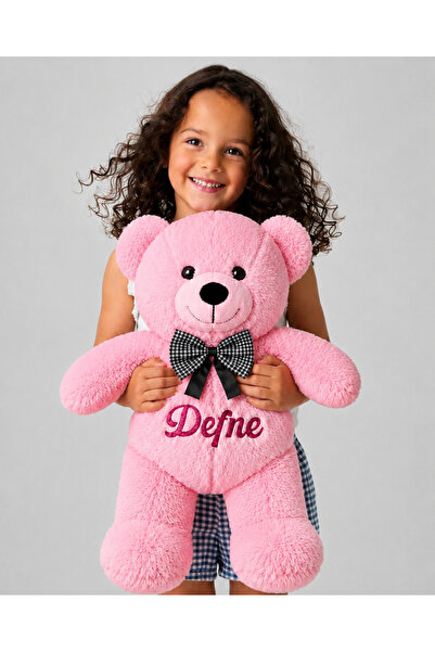 Tosbiş [ KİŞİYE ÖZEL İSİM YAZILIR ] (50 cm) Peluş Ayıcık Pembe Renk Uyku Arka...