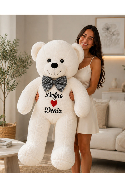 Tosbiş [ KİŞİYE ÖZEL İSİM YAZILIR ] Peluş Ayıcık Beyaz Renk( 100 cm) Renk Sev...