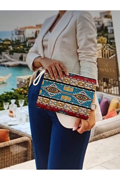 CLUTCH محفظة منسوجة متوسطة الحجم بنمط كليم - حقيبة يد أنيقة وأصيلة