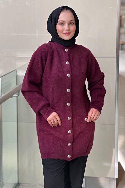 Nuss Önden Çıtçıtlı Cep Detaylı Angora Hırka