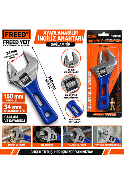 BGC İngiliz Anahtarı Kurbağacık 34 mm Ağız 150 mm Uzunluk Sağlam Tip