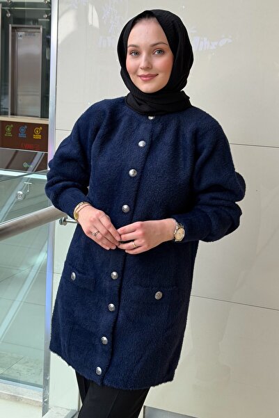Nuss Önden Çıtçıtlı Cep Detaylı Angora Hırka