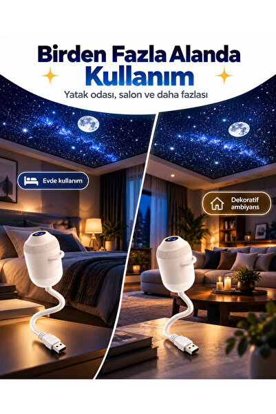 EN SİGA USB Mini Gökyüzü Projeksiyon Lambası 3 Desenli Esnek Başlıklı Araç İçi ve Oda Gece Lambası