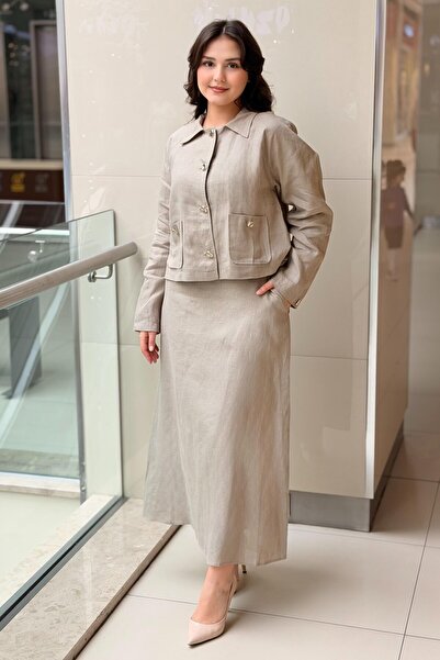 MISS DALIDA Missdalida Elastic Waist A-Line Solid Color Linen Skirt