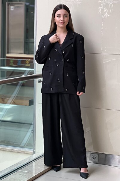 Ghisa Floral Patterned Sequin Embroidered Jacket Pants Set