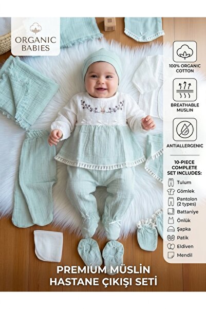 MİLAYS LİFE HOME COLLECTİON Kız Bebek Pamuklu Müslin Kumaş Çiçek Nakışlı 10lu...