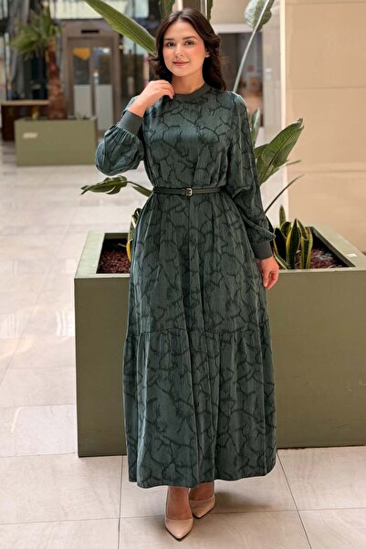 Nurcan Çetin Self-Patterned Slim Belted Dress