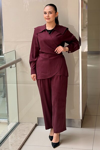 Ghisa V-Neck Belted Asymmetrical Jacket and Trousers Set