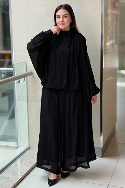 Ghisa Batwing Sleeve Tunic Pleated Wide-Leg Pants Set