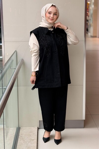 Ghisa Bead Embellished Front Snap Vest and Trousers Set