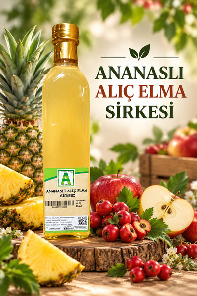 Aktarzane Ananaslı Ve Alıçlı Elma Sirkesi Doğal Avantajlı Cam Şişede 500 ml D...