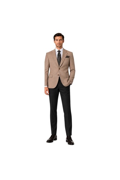 ilayda emir Slim Fit Men's Suit with Cashmere Jacket – Milk Coffee Jacket, Bl...
