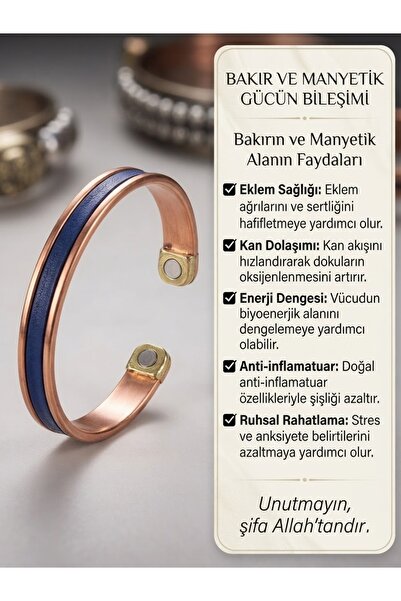aslimucize DERİLİ MIKNATISLI BAKIR BİLEKLİK