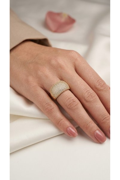 Snartun Gold Wide Form Zircon Stone Adjustable Women's Ring |   Special Boxed
