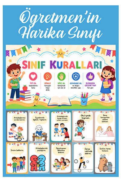 Genel Markalar Kişiye ve Sınıfa Özel Büyük Ebat Sınıf Kuralları Posteri (66x9...