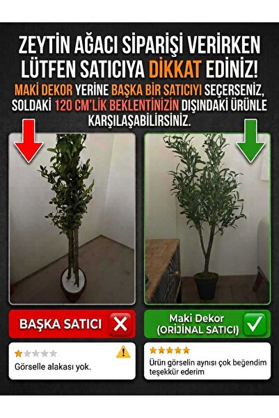 MAKİ DEKOR Yapay Ağaç Zeytin 120 Cm Boyunda Dekoratif İç Mekan Salon Ofis Ağacı