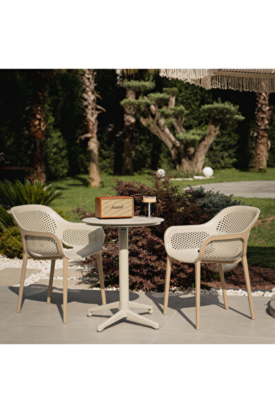 Tilia Moon Polipropilen Katlanır Masa Ø60 cm Bej - Bahçe, Balkon, Kafe, Resto...