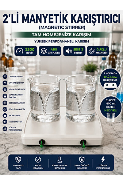 2'li MANYETİK KARIŞTIRICI + 2 ADET BEHER