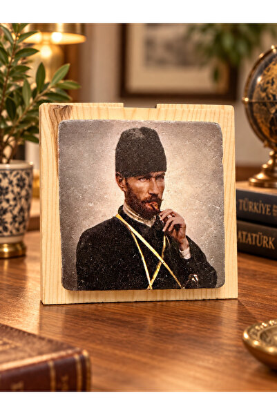 CEREN WOODEN Kalpaklı Atatürk Portreli Dekoratif Taş Görünümlü Tablo 12,5x12,...