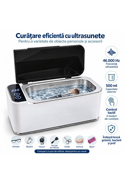 LUDORA Aparat de Curatare cu Ultrasunete Inox, 4 Moduri de Curatare, Sterilizare si Dezinfectare