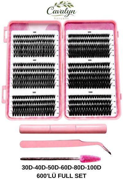 Cavalyn Natural Takma Kirpik 600 Demet Kirpik Seti Kitap Model 30-40-50-60-80-100 D 6 Farklı Hacim