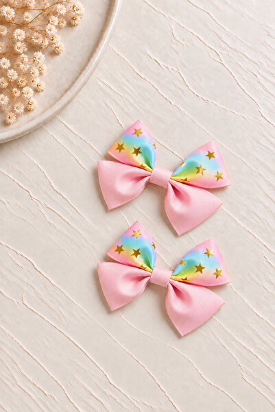 Tgc Aksesuar Yıldız Desenli Kurdele Fiyonk Toka 1 Çift
