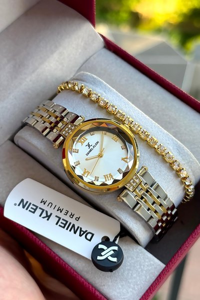 Daniel Klein 100% Original Gold Silver Color Cord Steel Women's Wristwatch with Bracelet Gift