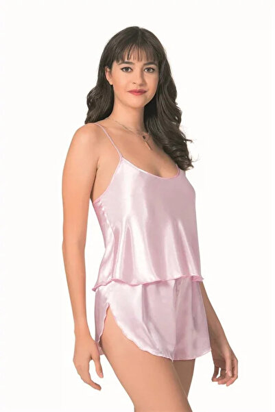 SS HOME CONCEPT Stylish Design Soft Textured Pink Satin Babydoll Shorts Set