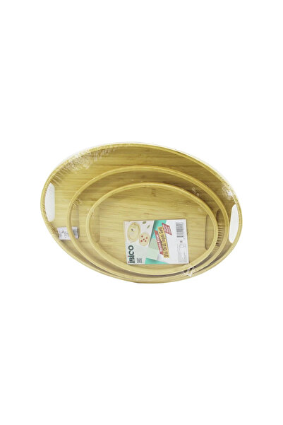 SS HOME CONCEPT Oval - 3 Size Bamboo Wooden Tray Set 20X29--26X36--31X45Cm