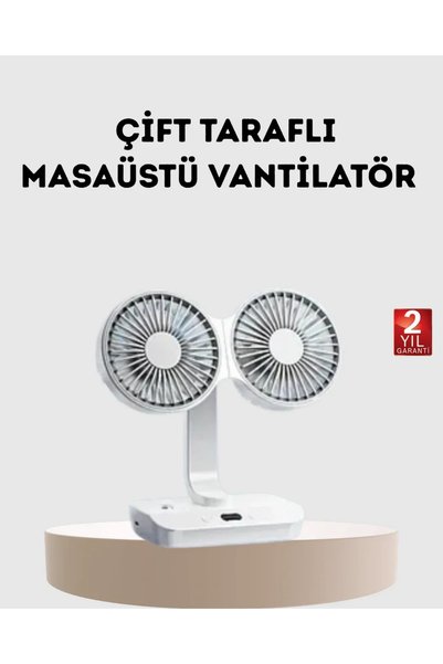 SS HOME CONCEPT Kablosuz USB Şarjlı 720° Döner Masaüstü Fan – Çift Taraflı Serinlik ve Gece Lambası