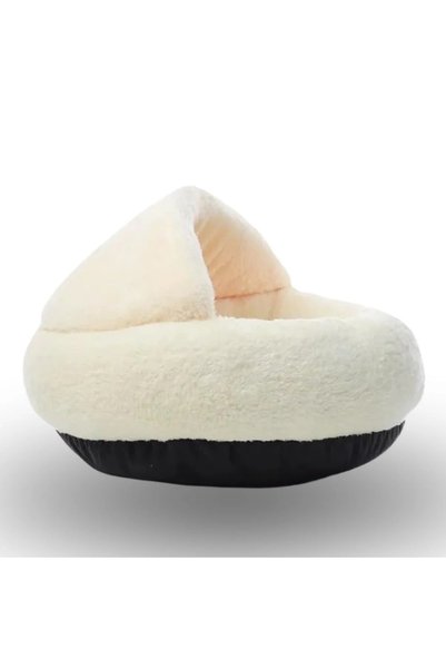 Generic Brand Semi-Open Round Plush Cat and Dog Bed – Non-Slip Base Furry Pet...
