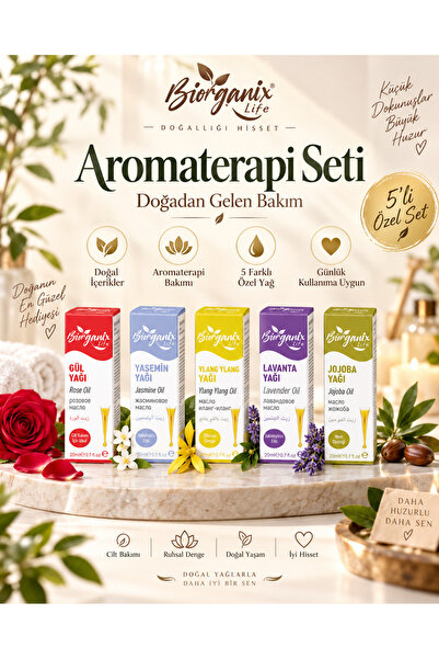 BİORGANİX Aromaterapi Yağ Seti (Gül,Yasemin,Ylang Ylang,Lavanta,Jojoba)20 ML ...