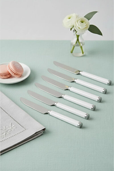 SS HOME CONCEPT 6-Piece Stainless Steel Dinner Knife Set White Handle 15 cm