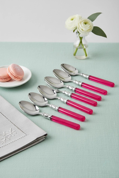 SS HOME CONCEPT Set of 6 Stainless Steel Pink Dessert Spoons