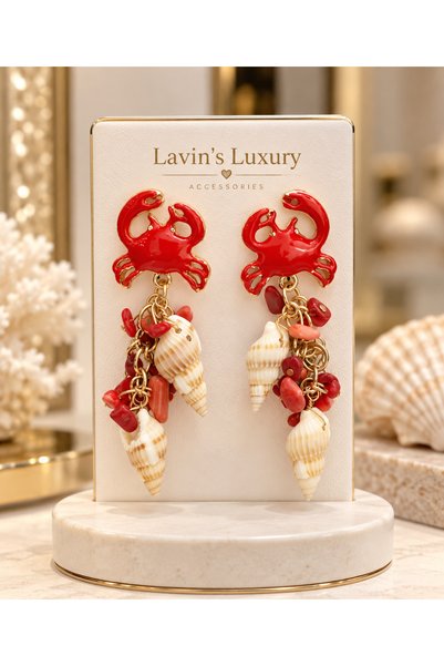 Lavin's 🦀   أقراط كورال بريز على شكل سرطان البحر