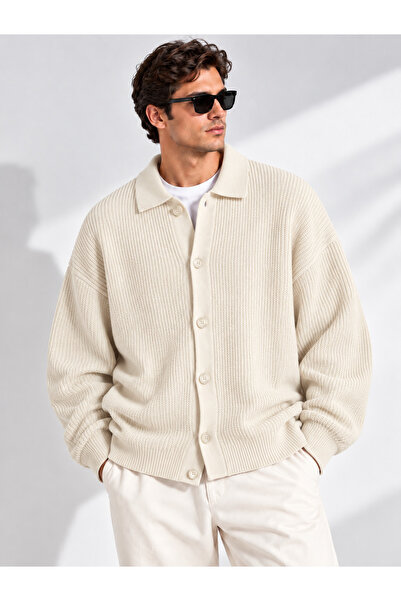 GENIUS STORE Men's Cardigan Oversize Fit Buttoned Polo Collar Knitwear Sweate...