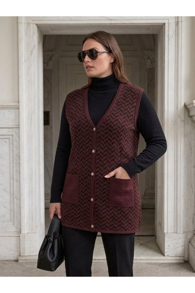 onno style women Patterned Steel Knit Classic Tricot Vest