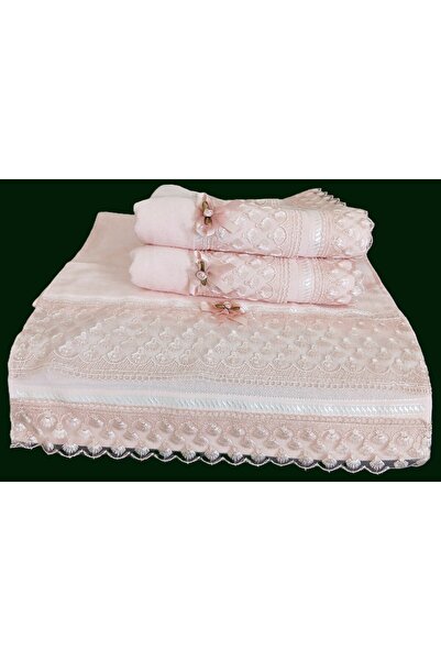 DİLEX ev tekstili طقم مناشف يد ووجه للعروس، 4 قطع، قطن 100%، مخمل بدانتيل جيب...