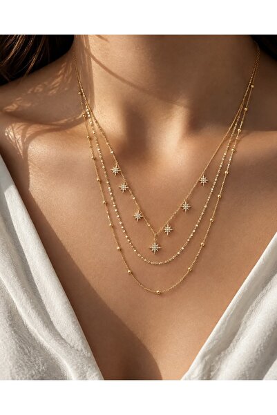 Evaa Jewelry Accessories Gold Renk Kutup Yıldızı Tasarım Çoklu Kolye