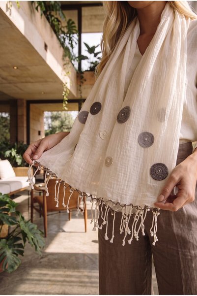 Dosimira Brown Handmade Cotton Scarf with Pearls