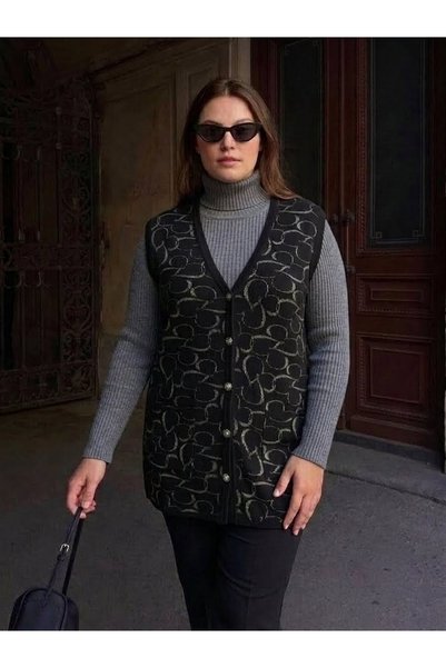onno style women Classic Steel Knitted Tricot Vest with Heart Pattern and But...