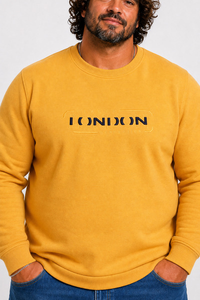 Starbattal Plus Size Men's Sweatshirt - 3Ip London 24208 Mustard, O-Neck