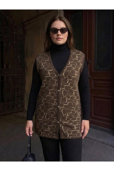 onno style women Classic Steel Knitted Tricot Vest with Heart Pattern and But...