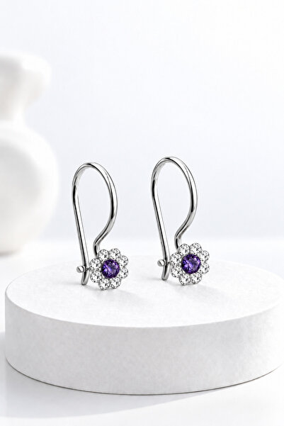 jelux silver Gümüş 925 Ayar Papatya Model Zirkon Amatis Taşlı Çocuk Küpe