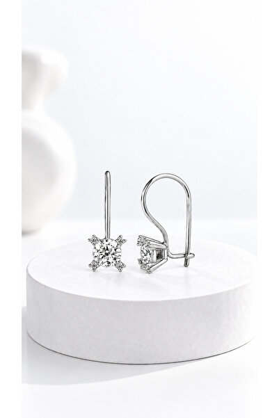 jelux silver Gümüş 925 Ayar 5 Mm Dörtlü Yıldız Zirkon Taşlı Rodyumlu Küpe